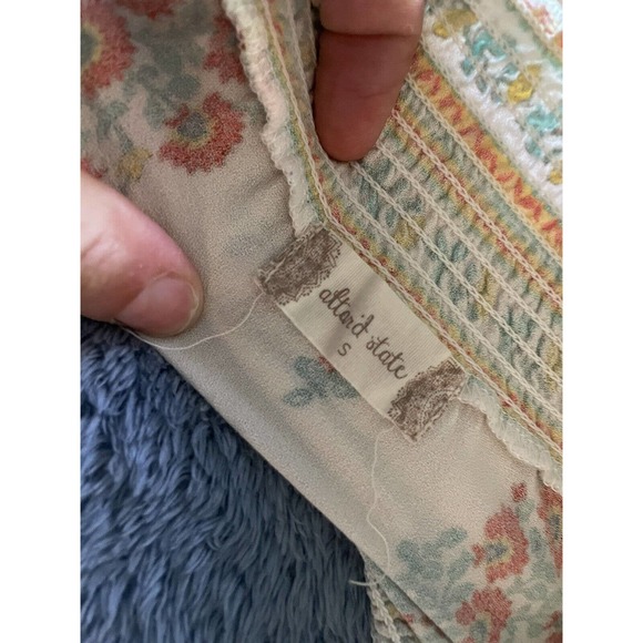 Altrd State Ivory /‎ Floral blouse W/ Fringe And Elastic Neck Line / Size S Boho - Picture 5 of 6